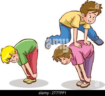 Bambini di gruppo che giocano, trascorrono del tempo nei giochi, si divertono, si ingannano. Attività estive. Bambini nel parco, campo estivo. Insegnante, libro di lettura della mamma. Illustrazione Vettoriale