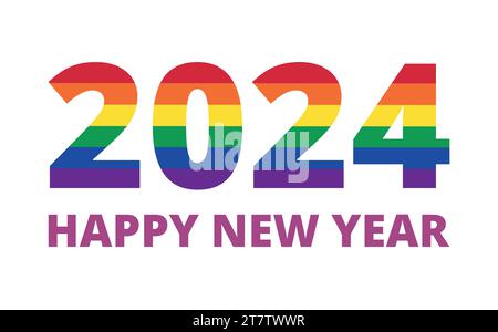 Striscione felice anno nuovo con i colori dell'arcobaleno sullo sfondo Illustrazione Vettoriale