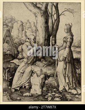 Lucas Hugensz. Van Leyden la tentazione di Sant'Antonio. Stampa in rame 1509 , 1509 Foto Stock