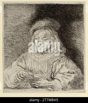 Rembrandt Harmensz. Van Rijn il giocatore di carte. incisione 1641 , 1641 Foto Stock