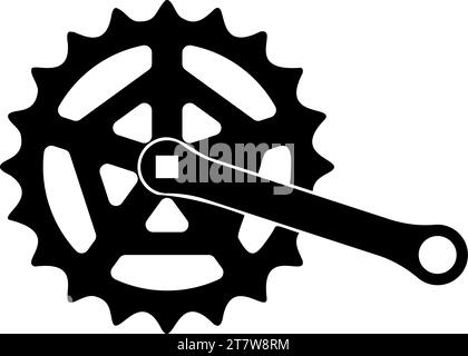 Pignone ruota dentata del basamento lunghezza della manovella con ingranaggio per sistema a cassetta bicicletta icona della bicicletta colore nero illustrazione vettoriale immagine stile piatto semplice Illustrazione Vettoriale