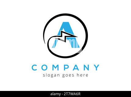 Lettera A tuono di luce Logo Design Vector Template. Logo elettrico a lettera Illustrazione Vettoriale