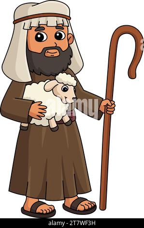 Illustrazione della Clipart colorata del cartone animato Shepherd Illustrazione Vettoriale