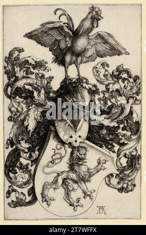 Albrecht Dürer lo stemma del leone con il gallo. Incisione del rame; Blatt è tagliato intorno al 1502/03 Foto Stock