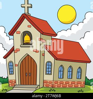 Illustrazione di un cartone animato colorato della Chiesa cristiana Illustrazione Vettoriale