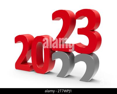 La modifica 2022-2023 rappresenta il nuovo anno 2023, rendering tridimensionale, illustrazione 3D Foto Stock