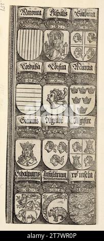 Albrecht Dürer (laboratorio) stemma del patrimonio spagnolo (porta onoraria dell'imperatore Massimiliano i, portale Mittel, A 2,70-81). Woodcut 1515 , 1515 Foto Stock