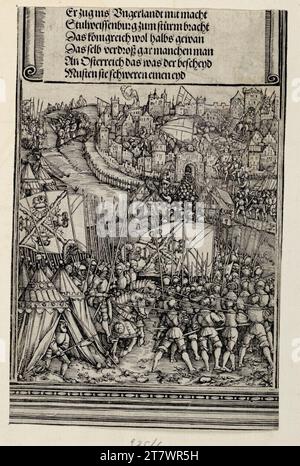 Albrecht Dürer (officina) conquista ungherese 1490 (la porta onoraria dell'imperatore Massimiliano I., rappresentazioni storiche, C '2,2). Woodcut 1515 (Separatausgabe A, deutsch, intorno al 1520) , 1515 Foto Stock