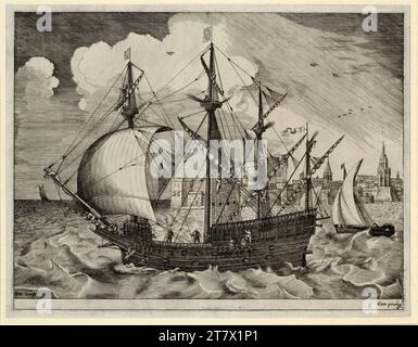 Pieter Bruegel d. Ä. Armato quattro maestri, pungiglioni in mare. Stampa in rame 1561-1565 , 1561/1565 Foto Stock