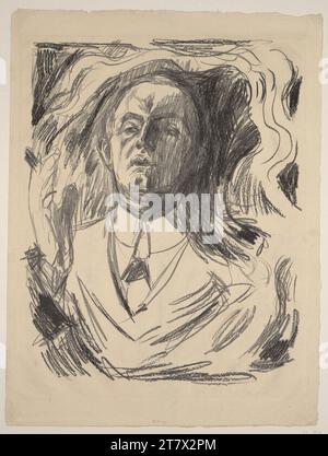 Edvard Munch autoritratto con sigaretta. Litografia con litogger in nero / carta cinese 1908-1909 , 1908/1909 Foto Stock