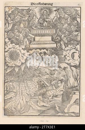 Lucas Cranach d. Ä. Nuovo Testamento (Lutero-Bibbia): L'apertura del settimo sigillo, i sette tromboni (Apocalisse di Giovanni 8). Taglio del legno e stampa tipo 1522 , 1522 Foto Stock
