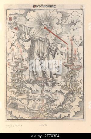 Lucas Cranach d. Ä. Nuovo Testamento (Lutero-Bibbia): I sette candelabri (Apocalisse di Giovanni 1, 12-17). Taglio del legno e stampa tipo 1522 , 1522 Foto Stock