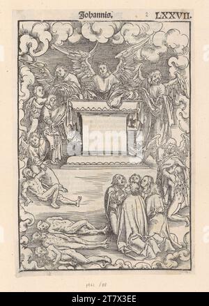 Lucas Cranach d. Ä. Nuovo Testamento (Luther-Bible): Apertura del quinto sigillo, l'abbigliamento dei martiri sotto l'altare (Apocalisse di Giovanni 6, 9-11). Taglio del legno e stampa tipo 1522 , 1522 Foto Stock