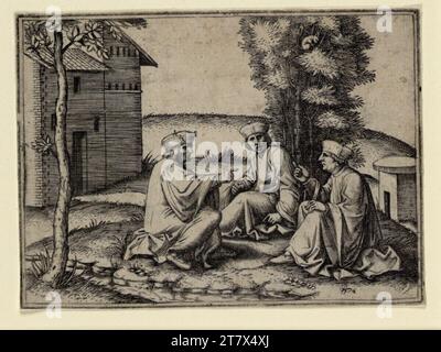 Marcantonio Raimondi i tre medici. Stampa con incisione in rame (1. Hälfte 16. Secolo) Foto Stock