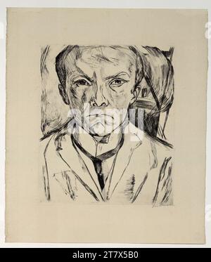 Max Beckmann Autoritratto dalla parte anteriore, sullo sfondo casa timpano. Caltnadel 1918 , 1918 Foto Stock