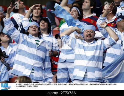 RUGBY - COPPA DEL MONDO 2007 - PALCHI A BILIARDO - PISCINA D - IRLANDA / ARGENTINA - 30/09/2007 - FANS ARGENTINA - FOTO LOIC BARATOUX / FLASH PRESS Foto Stock