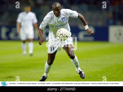 CALCIO - CHAMPIONS LEAGUE 2002/03 - 1° TURNO - 020917 - AJ AUXERRE / PSV EINDHOVEN - KHALILOU FADIGA (AUX) - FOTO LAURENT BAHEUX / FLASH PRESS Foto Stock