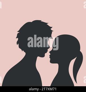 Silhouette Guy and Girl. Silhouette di Lovers uomo e donna in piedi faccia a faccia. Illustrazione vettoriale Illustrazione Vettoriale