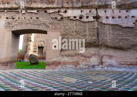 Palestra, mosaico policromo con motivi in scala, Terme di Caracalla, Patrimonio Mondiale dell'Umanità dell'UNESCO, Roma, Lazio (Lazio), Italia, Europa Foto Stock