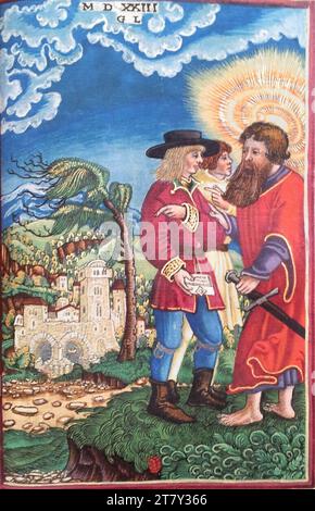 Georg Lemberger nuovo Testamento (Lutero-Bibbia): Paolo e un messaggero (lettere da Paolo). Taglio a legna, colorato 1524 , 1524 Foto Stock