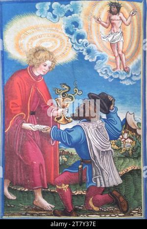 Georg Lemberger nuovo Testamento (Lutero-Bibbia): Johannes e un messaggero (lettere di Giovanni). Taglio a legna, colorato 1524 , 1524 Foto Stock