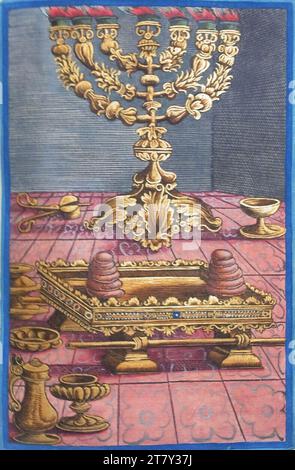 Georg Lemberger Antico Testamento (Bibbia Luterana): Brottish, dispositivo per il sacrificio della pozione e candelabro a sette braccia (2 Mosè 25, 23-40). Taglio a legna, colorato 1524 , 1524 Foto Stock