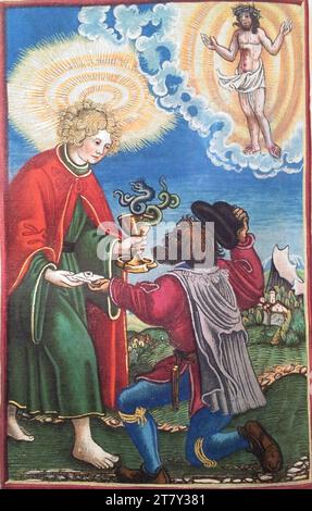 Georg Lemberger nuovo Testamento (Lutero-Bibbia): Johannes e un messaggero (lettere di Giovanni). Taglio a legna, colorato 1524 , 1524 Foto Stock