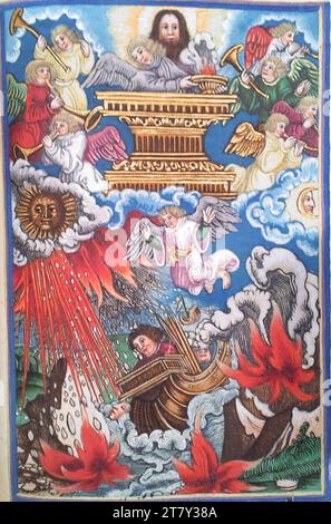 Georg Lemberger nuovo Testamento (Bibbia Luterana): L'apertura del settimo sigillo, i sette tromboni (Apocalisse di Giovanni 8). Taglio a legna, colorato 1524 , 1524 Foto Stock