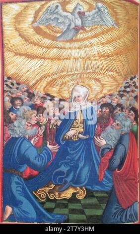 Georg Lemberger nuovo Testamento (Bibbia di Lutero): Il miracolo di Pentecoste (storia degli Apostoli 2). Taglio a legna, colorato 1524 , 1524 Foto Stock