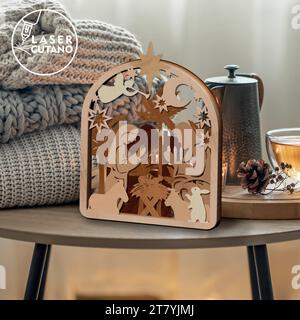 I file di layout multistrato digitali Nativity Scene sono appositamente predisposti per il taglio laser, la fresatrice CNC e altre macchine da taglio. Illustrazione Vettoriale