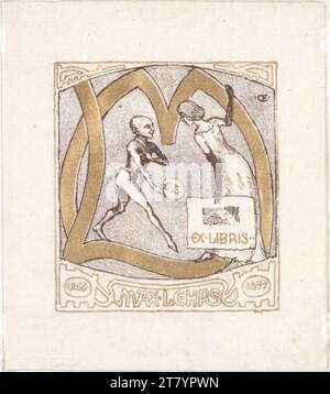 Emil Orlik Exlibris Max Lehrs. Litografia; in grigio e oro 1899 , 1899 Foto Stock