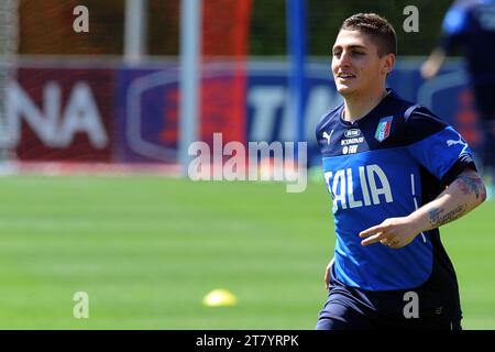 COVERCIANO (FI), ITALIA - 20 MAGGIO: L'italiano Marco Verratti durante la prima sessione di allenamento per preparare il campionato del mondo in Brasile il 20 maggio 2014 a Coverciano (Fi), Italia. Foto di massimo Cebrelli/DPPI Foto Stock