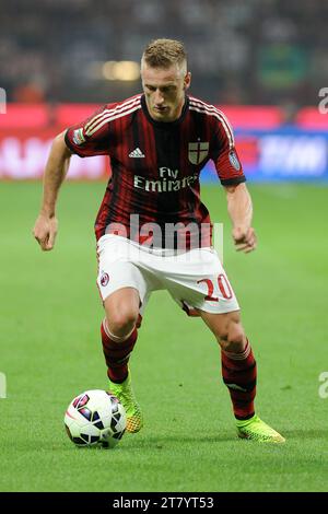 Ignazio Abate del Milan in azione durante la partita di calcio del campionato italiano di serie A tra il Milan e la Juventus FC il 20 settembre 2014 allo Stadio Giuseppe Meazza di Milano. Foto massimo Cebrelli / DPPI Foto Stock