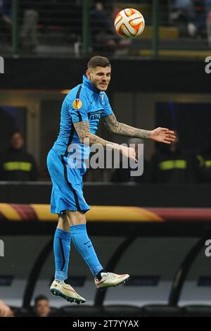 Mauro Icardi dell'FC Inter Milan durante la partita di calcio di UEFA Europa League a 16 partite tra l'FC Internazionale e il Wolfsburg il 19 marzo 2015 allo stadio Giuseppe Meazza di Milano. Foto massimo Cebrelli / DPPI Foto Stock