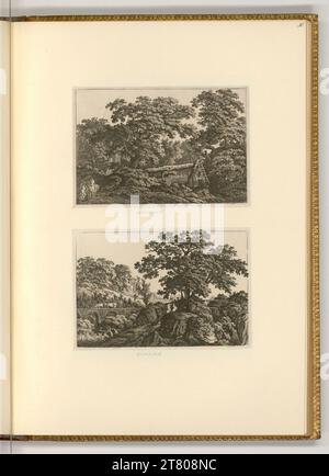 Carl Wilhelm Kolbe (il più vecchio) paesaggio con uno stretto ponte di legno; paesaggio con ponte di prua e un antico tempio. incisione 1777-1835 , 1777/1835 Foto Stock