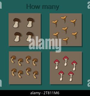 Compiti matematici per i bambini in età prescolare. Insegnare a un bambino a contare. Illustrazione Vettoriale