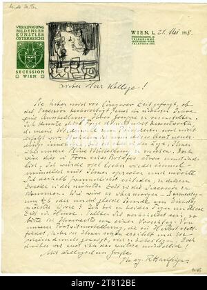 Egon Schiele lettera di Richard Harlfinger a Egon Schiele il 21 maggio 1918 con schizzo di Egon Schiele per la Secessione. Matita, manoscritto in inchiostro 21. Mai 1918, 1918-05-21 Foto Stock