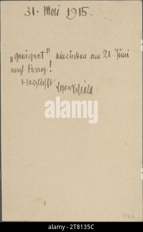 Egon Schiele (Verfasser in) cartolina di Egon Schiele a Marie Schiele del 31 maggio 1915. Inchiostro (nero) su carta 31. Mai 1915, 1915-05-31 Foto Stock