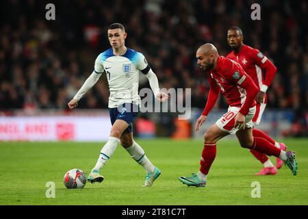 LONDRA, Regno Unito - 17 novembre 2023: L'inglese Phil Foden in azione durante la partita di qualificazione al gruppo C di UEFA Euro 2024 tra Inghilterra e Malta allo stadio di Wembley (Credit: Craig Mercer/ Alamy Live News) Foto Stock