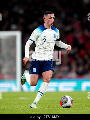 L'inglese Phil Foden durante la partita del gruppo C di qualificazione a Euro 2024 allo stadio Wembley di Londra. Data immagine: Venerdì 17 novembre 2023. Foto Stock