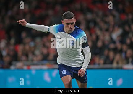 Londra, Regno Unito. 17 novembre 2023. Londra, 17 novembre 2023: L'inglese Phil Foden durante la partita di qualificazione a Euro 2024 tra Inghilterra e Malta al Wembley Stadium di Londra. (Pedro Soares/SPP) credito: SPP Sport Press Photo. /Alamy Live News Foto Stock