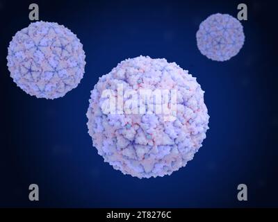 Particelle del virus dell'afta epizootica, illustrazione Foto Stock