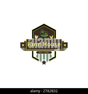 Logo gratuito Vector Farm House con concetto di campo agricolo e di impianto alimentare Illustrazione Vettoriale