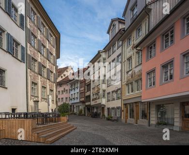 Vicolo nel centro storico di Wil, Canton St Gallen, Svizzera Foto Stock