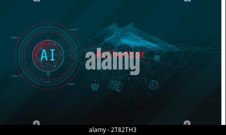 Intelligenza artificiale digitale con icone olografiche. Illustrazione Vettoriale