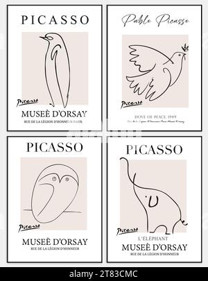 Contiene un set di arte astratta in stile Picasso, Illustrazione Vettoriale