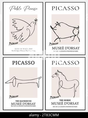 Contiene un set di arte astratta in stile Picasso, Illustrazione Vettoriale