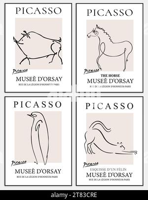 Contiene un set di arte astratta in stile Picasso, Illustrazione Vettoriale