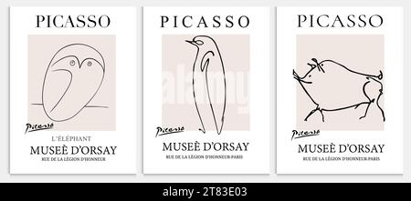 Contiene opere d'arte astratta in stile Picasso, collezione d'arte moderna per la decorazione. Vector İllustration poster. Collezione per l'arte di tendenza. Illustrazione Vettoriale