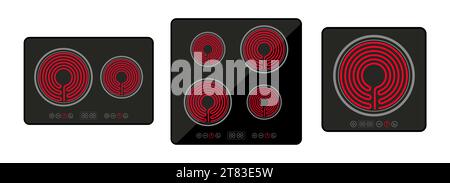 Stufa a induzione fornello elettrico fornello. Stufa elettrica a induzione in ceramica Cooctop vista dall'alto Illustrazione Vettoriale
